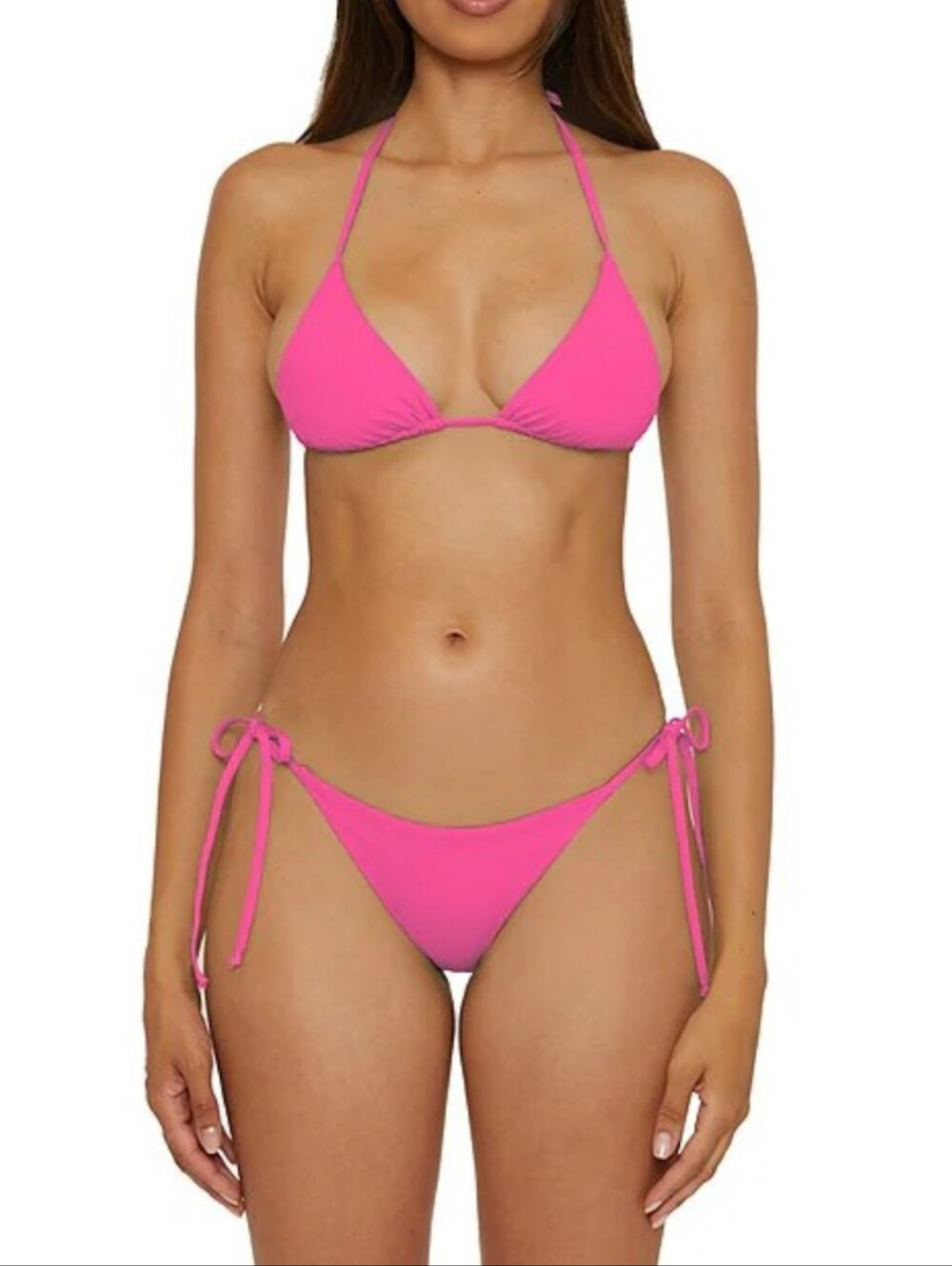 Becca Women’s Pink Triangle String Bikini Top & Tie-Side Bottom Large
